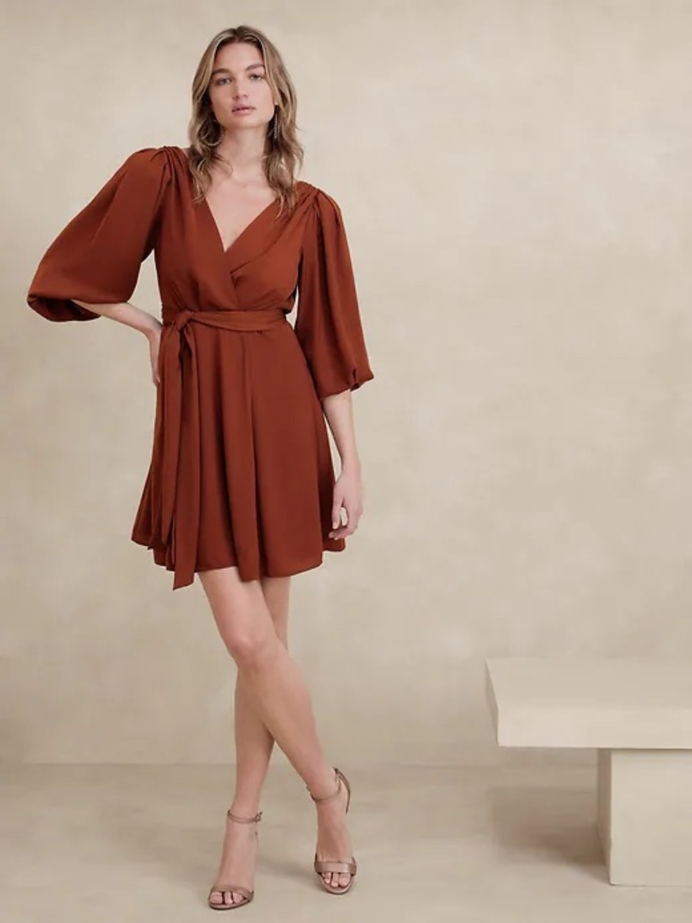NWT Banana Republic Factory Blouson Mini Dress in Burnt Caramel Size 0